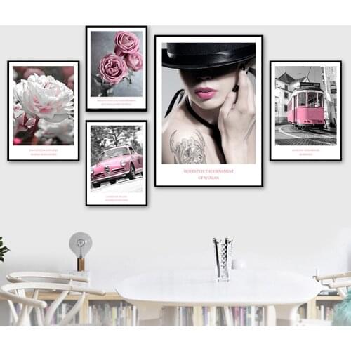 Fashion Woman Rose Streets Car Wall Art Canvas Painting Nordic Posters And Prints Landscape Wall Pictures For Living Room Decor