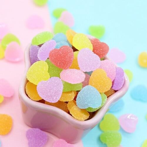 Wholesale 100pcs 16*16MM Flatback Colorful Lovely Heart Shape Resin Cabochons DIY jewelry Findings Accessory Hearts Cameo Decor