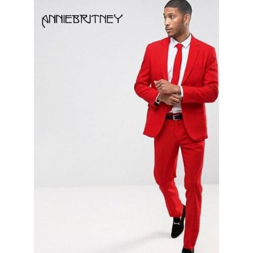 Latest Designs Red Men Suit 2018 2 Piece Formal Suits Slim Fit Groom Tuxedos Gentle Men Blazer Prom Wear Jacket+Pants Masculino