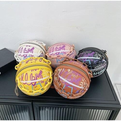 Graffiti PU Basketball Shoulder Bag Casual Women Chain Coin Purse Crossbody Fashion Mini Leather Shoulder Bags for Women