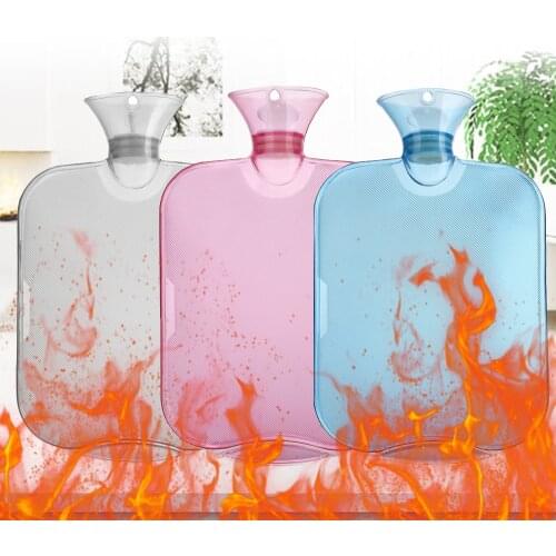 2000ml Large Capacity Transparent Injectable Hot Water Bottle Bag Hand Warmer for Kids Adults Hand Foot Body Warming Pain Relief