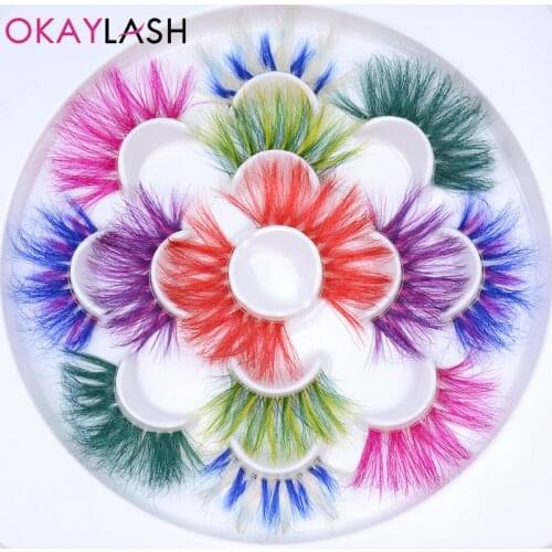 OKAYLASH wholesale 25mm long luxury mink colored eyelashes bulk makeup thick fluffy fake lash extension colorful soft lashes