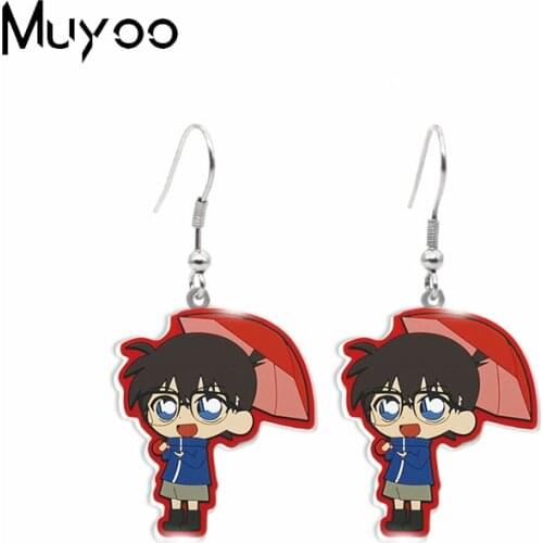 New Detective Conan Cartoon TV Show Rachel Moore Conan Graythorn Characters Epoxy Acrylic Resin Fish Hook Dangle Earrings