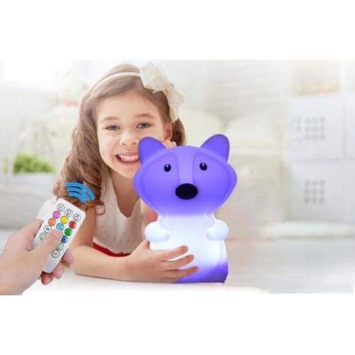 Fox Night Light Remote Control Touch Sensor RGB LED Dimmable Timer USB Rechargeable Silicone Children Baby Bedroom Bedside Lamp