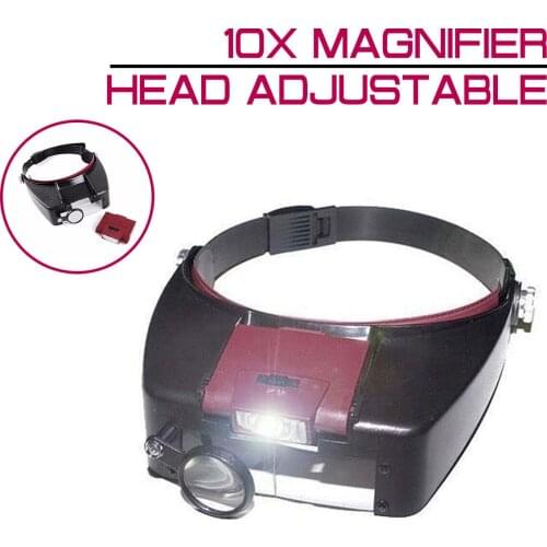 10X Magnifier Lighted Magnifying Glass illuminated Loupe Glasses Head Adjustable helping hand Optical Instrument