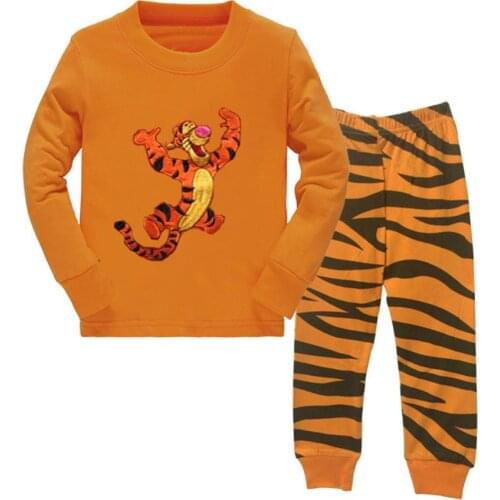 Spring Autumn Kids Boys Girls Clothes Baby Pajamas long Sleeved Cartoon tigger Childrens Sleepwear
