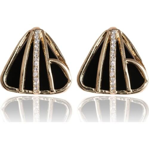 Famous Brand Jewelry Women Elegant Black Gold Color Stud Acrylic Resin Triangle Hollow Rhinestone Bricos Jwellery Cheap Earrings