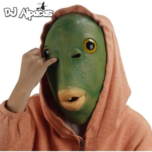 Green Fish Head Mask Funny Cosplay Costume Headgear Carnival Party Green Fish Head Cover Headgear Creepy Latex Face Decoration