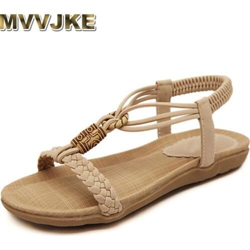 MVVJKE Women Sandals Exquisite Diamond Bohemian National Rhinestone Fashion Flat Shoes Large Size Casual Shoes Summers Sandals