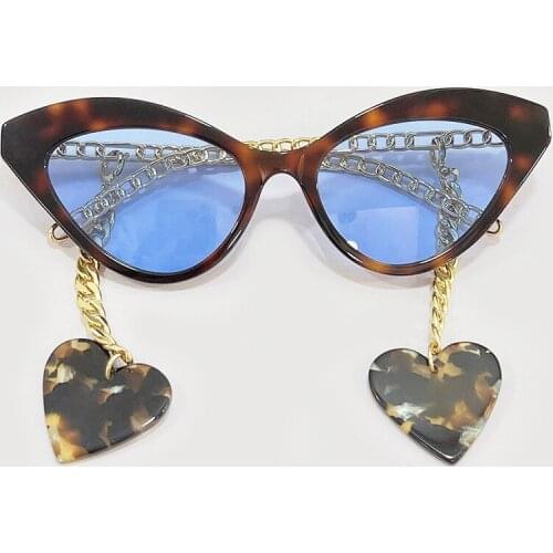 2021 Retro Cat Eye Sunglasses Women Gradient Sun Glasses Female Heart ChainDriving Eyewear Oculos De Sol