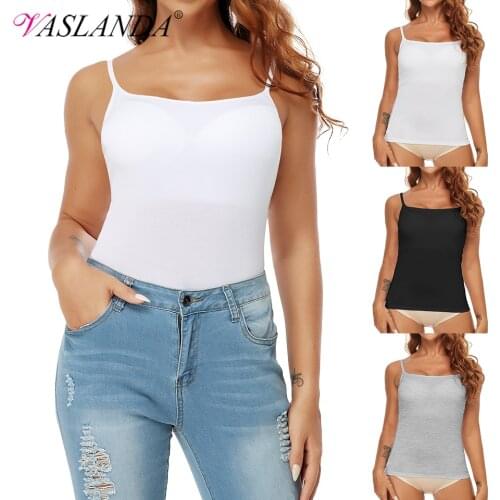 Women Camisoles Built-in Shelf Bra Basic Tank Top Spaghetti Strap Undershirt Padded Bras Underwear Yoga Tops Sleeveless Shirts
