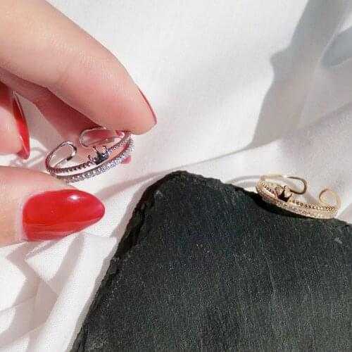 Leven Fancy Silver Sterling 925 Zircon Double Layer Crown Ring Women Bridal Wedding Jewelry Engagement Open Ring for Girls