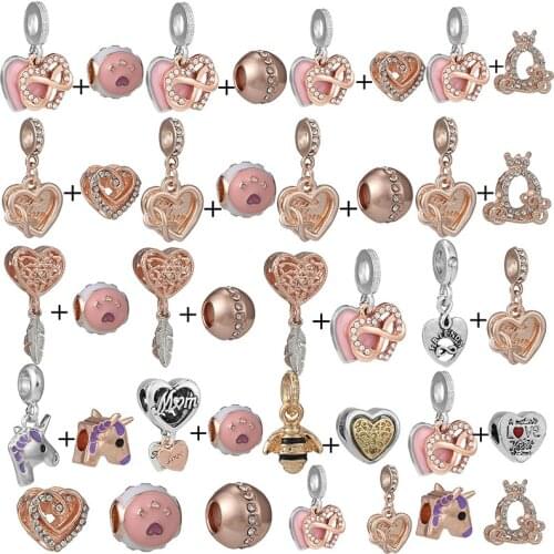 2Pcs Hot Sale Genuine Silver Plated Pendant Gigantic Charm MOM Zircon Beads Fit Original Bracelet Necklace For Women DIY Jewelry