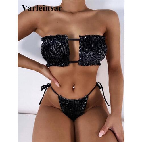 2021 Sexy Bandeau Bikini Women Swimwear Female Swimsuit Two-pieces Bikini set Strapless Bather Bathing Suit Swim Lady V2704
