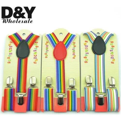 3 colors Cute 2.5x65cm Rainbow Stripe Kids Suspenders Children/Boys/Girls Elastic Braces Slim Suspender Y-back Suspender Braces