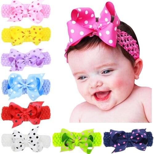 4inch 10cm polka dots grosgrain ribbon JOJO bow headband elastic woolen wide headband with JOJO