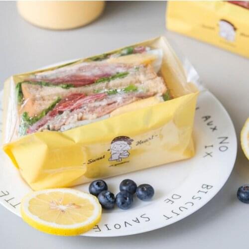 50pcs Food Hamburger Wrapping Bag Cake Toast Bread Sandwich Yellow Disposable Plastic Food Packing Bags