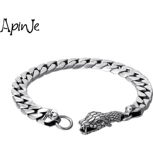 Apinje Thai Silver Chain Bracelet 925 Sterling Silver Men Bracelet Width Man Personality Animal Snake Head Bracelet