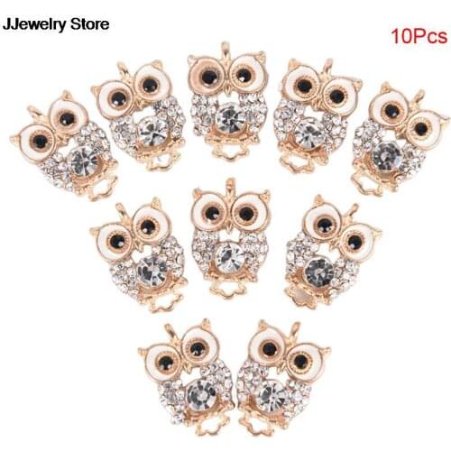 10pcs /set Fashion Charms Gift Enamels Rhinestone Owl Crystal Alloy Pendant DIY Bracelet Necklace Earrings Jewelry Accessories