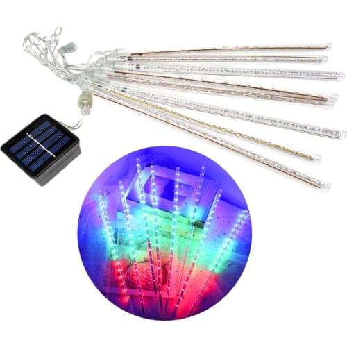 8Pcs LED Meteor Shower Garland Holiday Strip Light 144 Beads Solar Powered LED Meteor Shower Outdoor Tree Light Xmas Decor