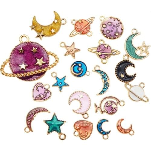 Julie Wang 20pcs Star Moon Charms Alloy Enamel Mix Cute Pendant Earrings Bracelet Jewelry Making Accessory