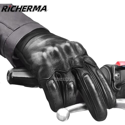 Richerma Motorcycle Gloves Leather Full Finger Knuckles Protective Tactical Gloves Male Winter Gloves For Men Driving Gloves
