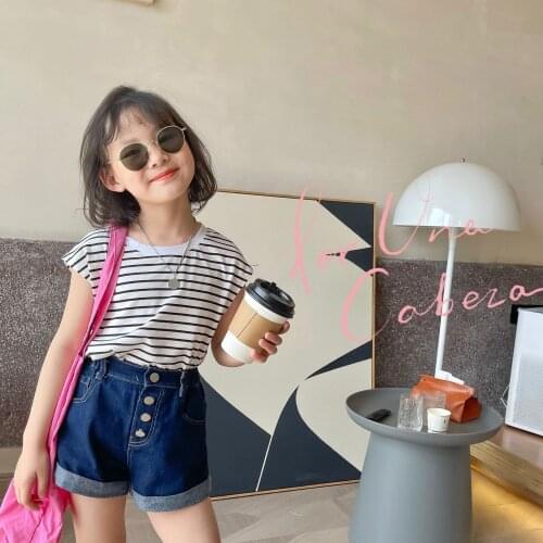 2021 summer childrens wear childrens Korean sleeveless striped T-shirt