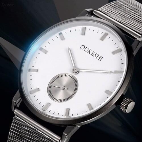 Mens Casual Simple Stainless Steel Mesh Band Analog Quartz Wrist Watch