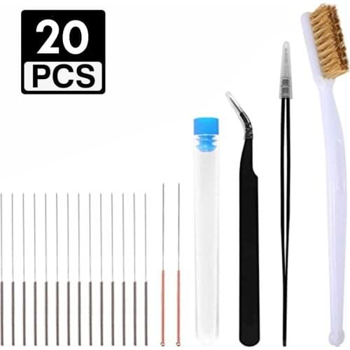 20 Pcs/Set 3D Printer Nozzle Cleaning Kit 16 Pc Clean Needles Cleaner, 2 Pc Tweezers Cleaner,1 Copper Brush, Cleaning Tool Kit