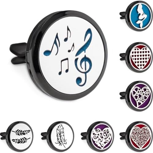 New Arrival Feather Heart Mermaid Black 30mm Magnet Open Essential Oil Car Vent Clip Perfume Diffuser Locket Free 10 Pads