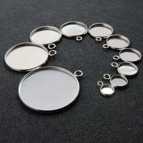 6/8/10/12/14/16/18/20/25/30mm DIY Jewelry Necklace Round Blank Stainless Steel Cabochon Base Cameo Setting Charms Pendant Tray