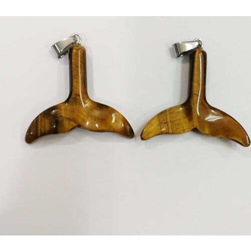 Ashion good quality tiger eye Whale tail natural stone necklace pendant for jewelry making 2pc about 27x31mm Charm accessories