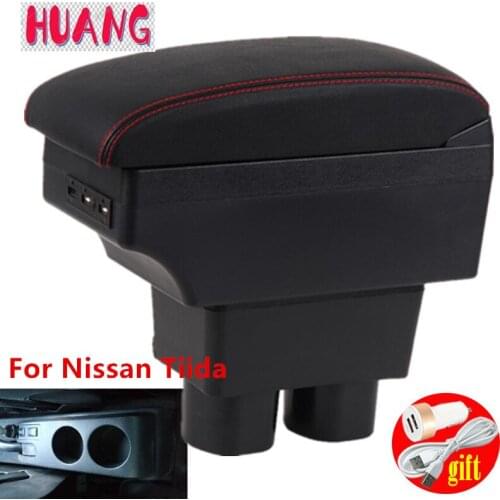 For Nissan Sylphy Versa Tiida Latio armrest box Interior special Retrofit parts Center Car Armrest box with USB LED light