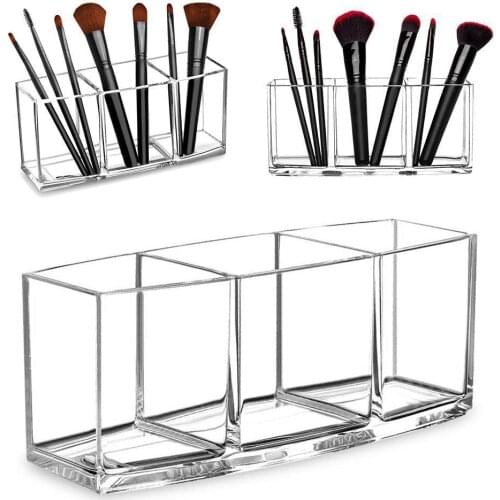 Makeup Brush Storage Box 3 Holes Transparent Acrylic Makeup Storage Box Case Make-up Brush Holder Table Organizer Make Up Tool