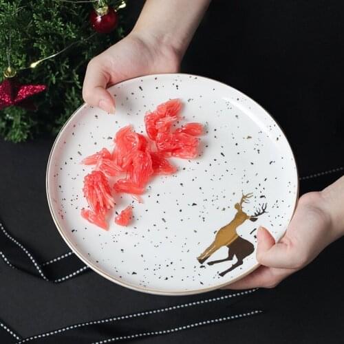 Dinner Plate Christmas Dish Plate Ceramic Tray Vajilla Ceramica Vajilla Innovative Snowman Pattern Steak Dish Dessert Round Tray