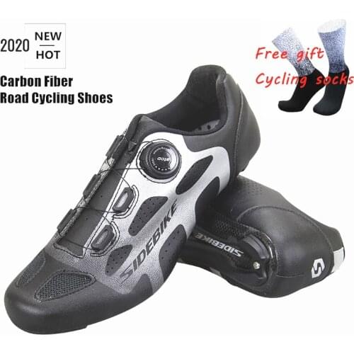 Sidebike New Carbon Fiber Road Cycling Shoes Men Bike Racing Athletic Self-Locking Shoes Bicycle Breathable Ultralight Sneakers