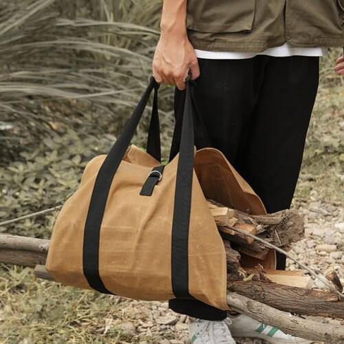 Outdoor Camping Log Carrier Storage Bag Wax Adjustable Log Pouch Canvas Large Capacity Firewood Carrying Storage Holder