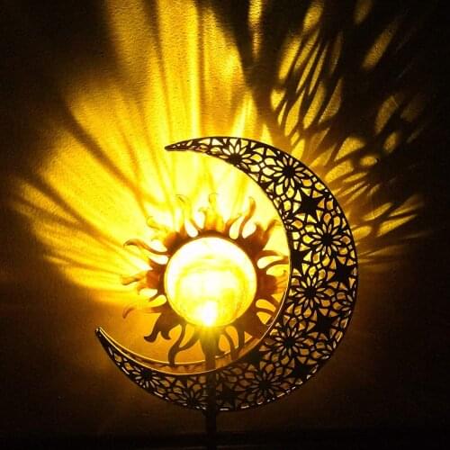 Sun Moon Solar Lights Garden Outdoor Waterproof Metal Decorative Stake Home Bedroom Living Room Lighting Decor Night Lights