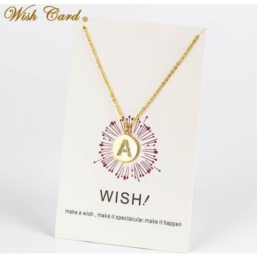 High Quality Copper Initial Letter Necklace Women Crystal Link Chain Statement Necklace Fashion Wish Card Gift Jewelry CN233