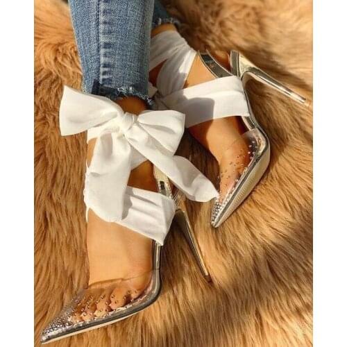 Beaded Butterfly-knot Embellished Wedding Shoes Bride Bling Bling Crystal Pointed Toe Women Shoes High Heel Hollow Red White