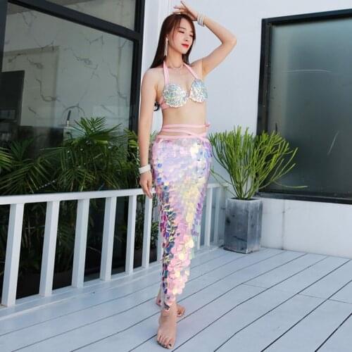 2021 New BQ077 Womens Belly Dance Dress Dancing Suit Practice Clothes Sequins Design Skirt+Top Bellydance Set Suit
