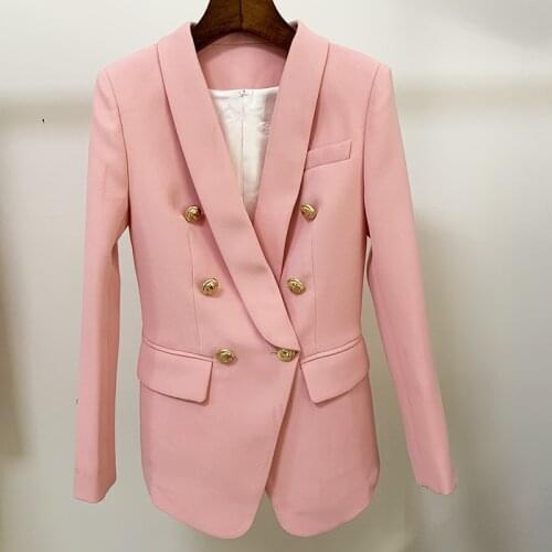 HIGH STREET 2020 Newest Designer Blazer Jacket Womens Slim Fitting Double Breasted Metal Lion Buttons Shawl Collar Blazer