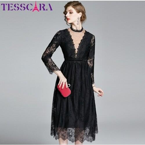 TESSCARA Women Spring & Autumn Elegant Lace Dress Festa High Quality Long Cocktail Party Robe Femme Vintage Designer Vestidos