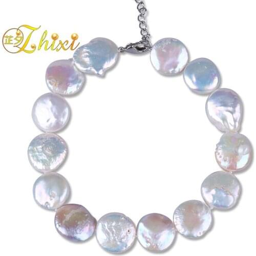 [ZHIXI]Baroque Pearl Anklets Jewelry Real Freshwater 12-13mm Trendy fine jewlery For Party Women Girl[F201]