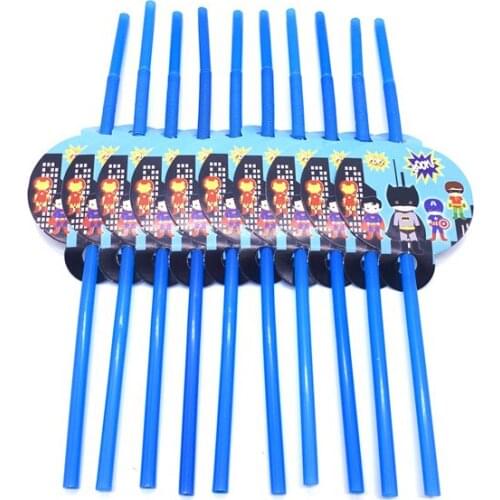 Cartoon Superhero Theme Party Birthday Disposable Straw Supplies Decoration Supplies Birthday Decoration Party Children10pc