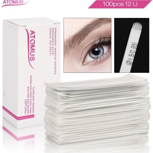 100pcs 12 U Shape Microblading Blades For Permanent Makeup Manual Pen Micro Blading 3D Eyebrow Embroidery Laminas Para Tebori