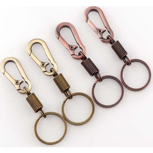 2pieces 2.5x9cm Cool Metal Spring Car Keychain Antique Bronze/Red Copper Colors Spring Keyring Fit Man Women Birthday Gifts