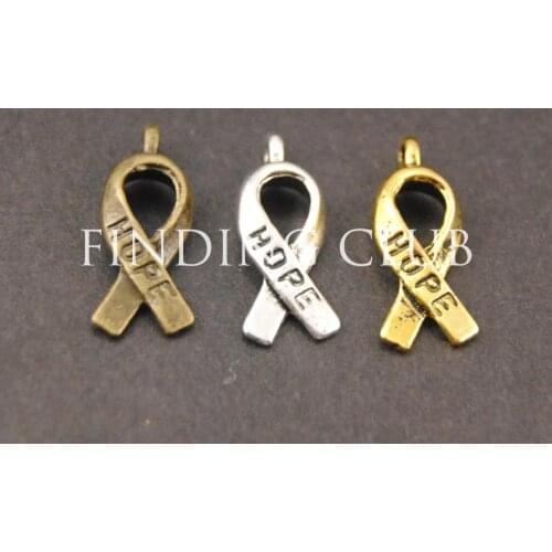 50pcs 3 Colors Hope Breast Cancer Awareness Ribbons Charm letter charms for bracelets 18x17mm A608/A755/A756
