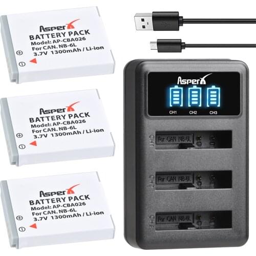 3Pcs NB-6L NB 6L NB-6LH Batteries + LED Dual USB Charger For Canon IXUS 310 SX240 SX275 SX280 SX510 SX500 HS 95 D10 S120 S200