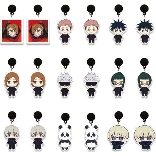 Jujutsu Kaisen Anime Earrings Acrylic Black Drop Earrings Kugisaki Nobara Print Pattern Stud Earrings